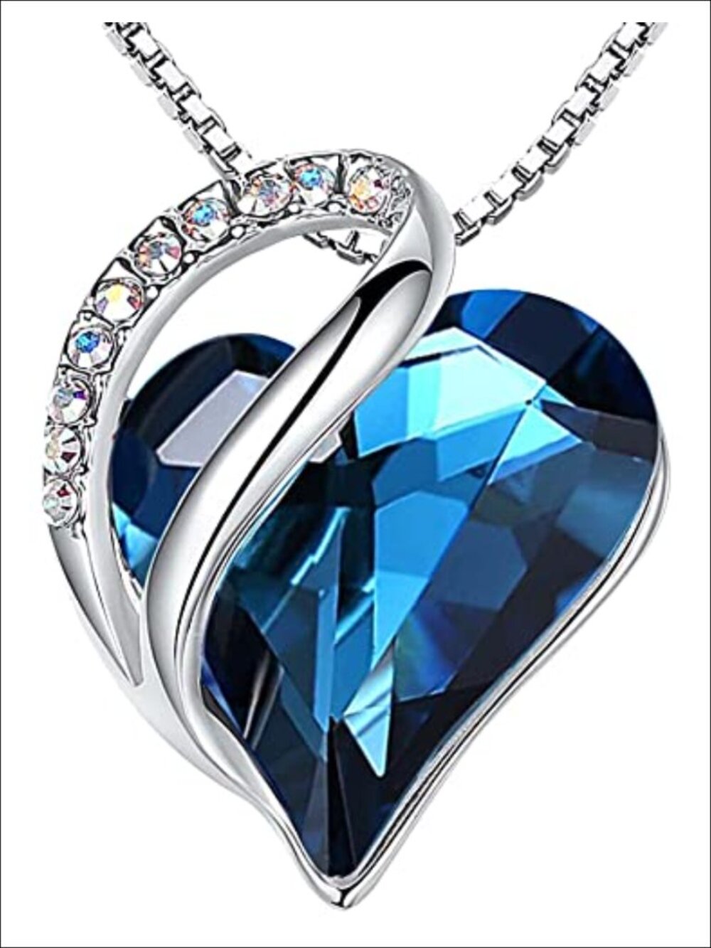 Infinity Love Birthstone Heart Crystal Pendant Necklace Silver Plated 18" + 2"